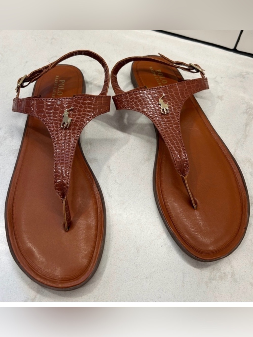 Polo Ralph Lauren tan croc sandals size 7